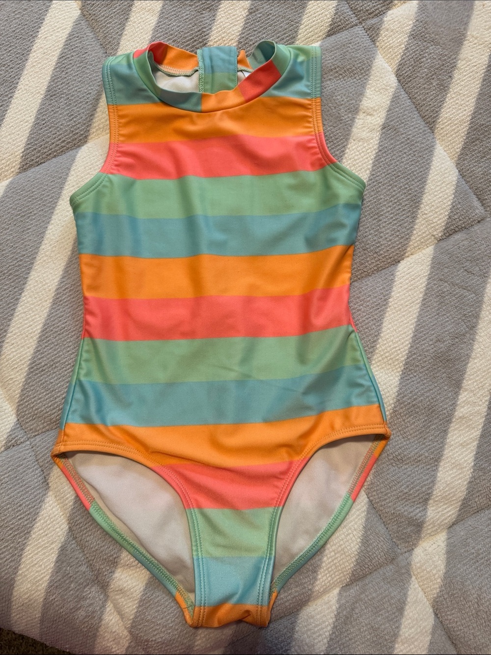 art class Girls' Striped One-Piece Swimsuit - Coral, Mint, Teal, Orange